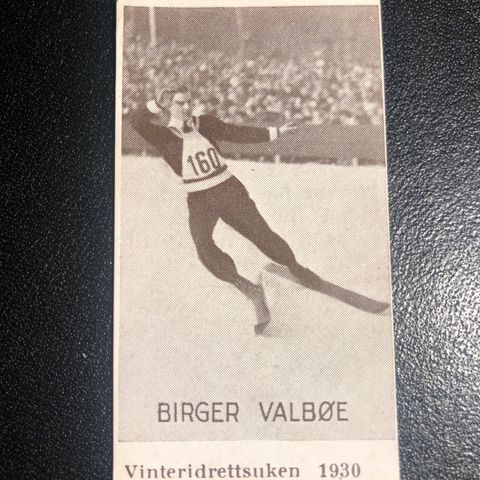 Birger Valbøe Ski Hopp sigarettkort fra ca 1930 Tiedemanns Tobak!