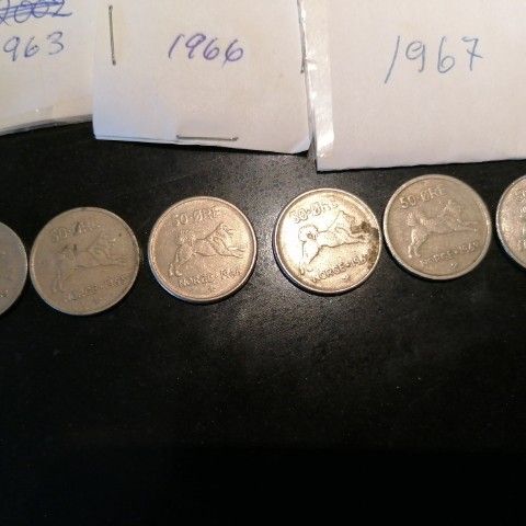 50 øre 1959,63,66,67,69 og 1972 6 stk