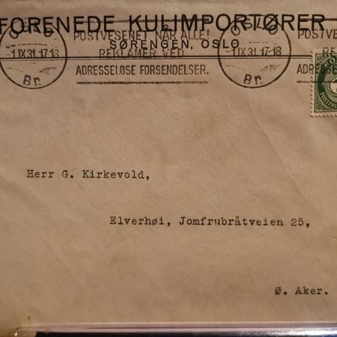 KR 44 MED BREV OG VISITTKORT 1931