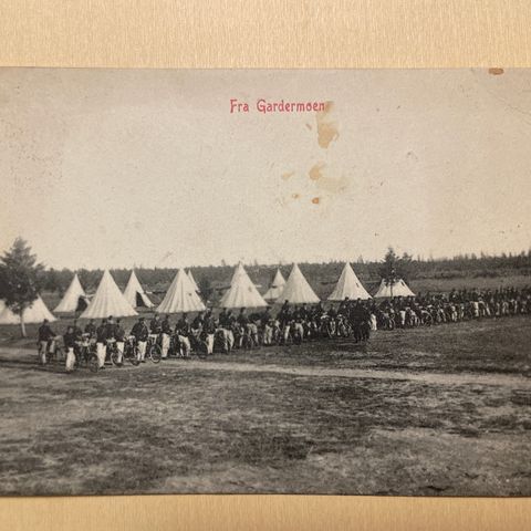 Fra Gardermoen militærleir - stemplet Feltpost 16.7.1909