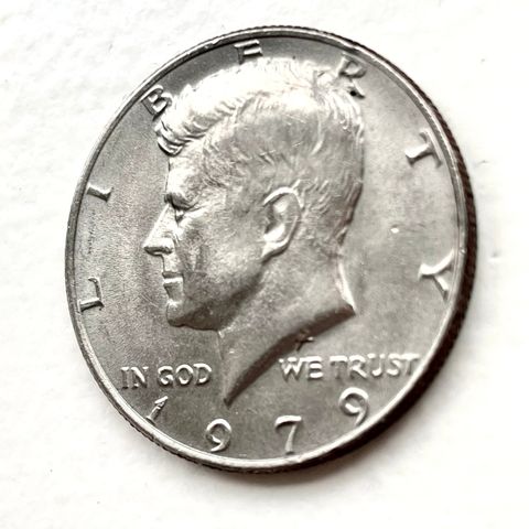 Kennedy half dollar. Mynt av president John F. Kennedy.