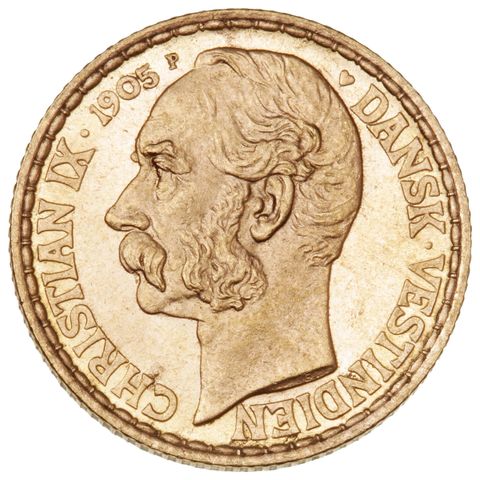 Gullmynt Dansk Vestindia Christian IX 20 Francs/4 daler, 1905 selges