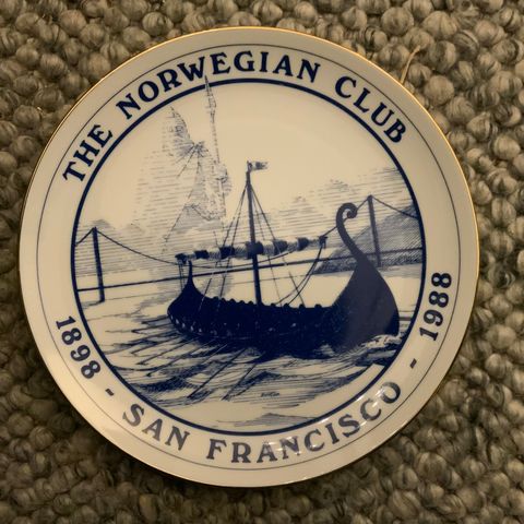 Tallerken/ platte The Norwegian Club i San Francisco nummerert