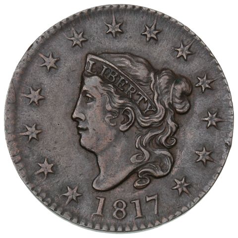 USA, Large Cent 1817, Coronet type with 13 stars til salgs