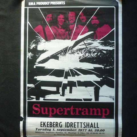 1977 Supertramp konserten i Ekeberg Idrettshall - Original plakat/poster.