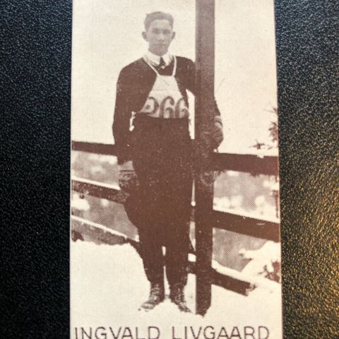 Ingvald Livgaard Hallingdal Oslo Ski Hopp sigarettkort 1930 Tiedemanns Tobak!