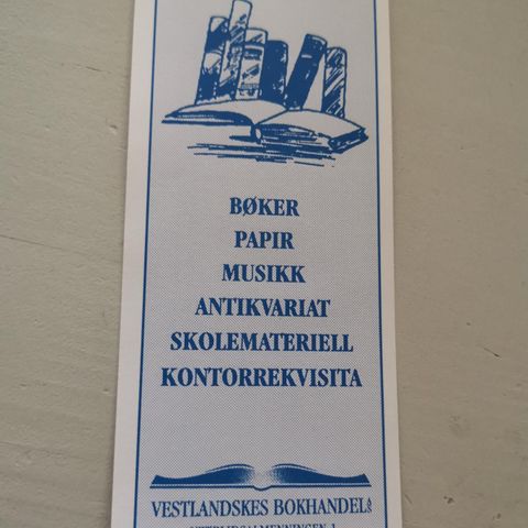 Kr 65 BOKMERKE VESTLANDSKE BOKHANDEL 5014 BERGEN