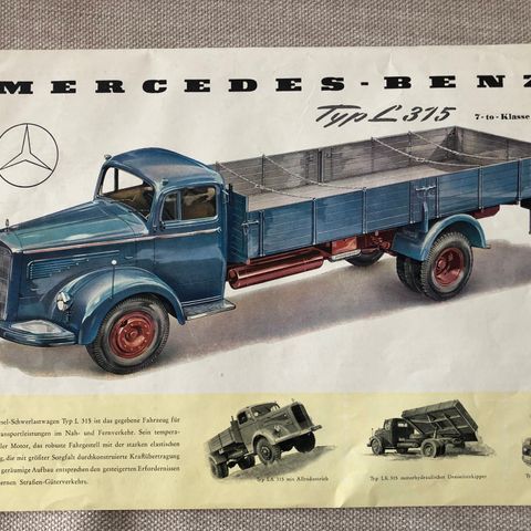 Original brosjyre Mercedes lastebil type L 315, 1950-58.