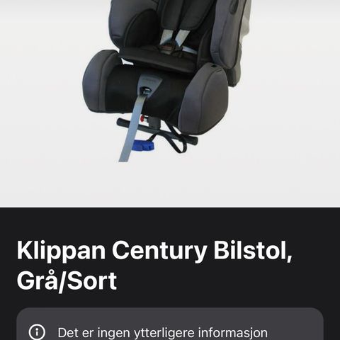 Klippan Century Bilstol, Grå/Sort