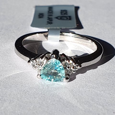 Tanzanian Singida Blue Zircon & Cambodian Zircon Sølv 925 Limited Ed Ring Str.57