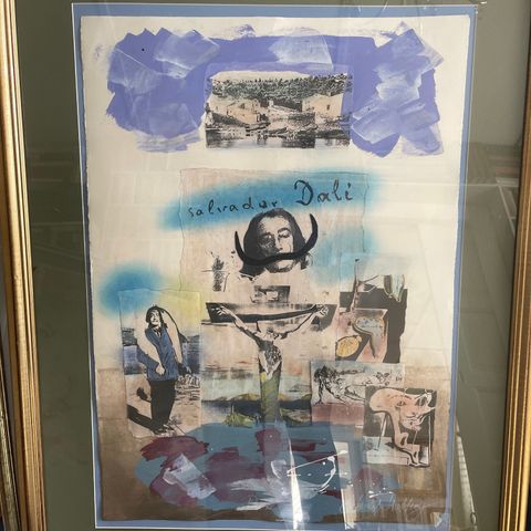 Collage og akvarellteknikk over Salvador Dali og hans kunst