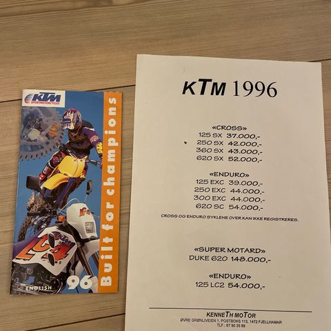 KTM 1996 line-up brosjyre med norske priser.
