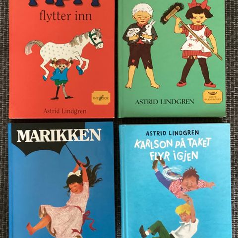 ASTRID LINDGREN 4 flotte bøker-  PIPPI, KOSTE-KARI, KARLSON, MARIKKEN