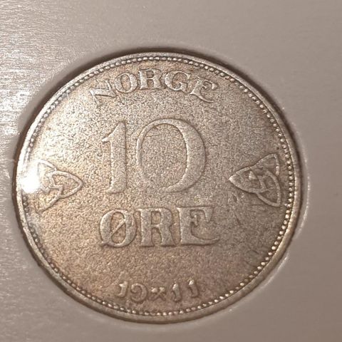 Norsk 10 øre mynt sølv  1911