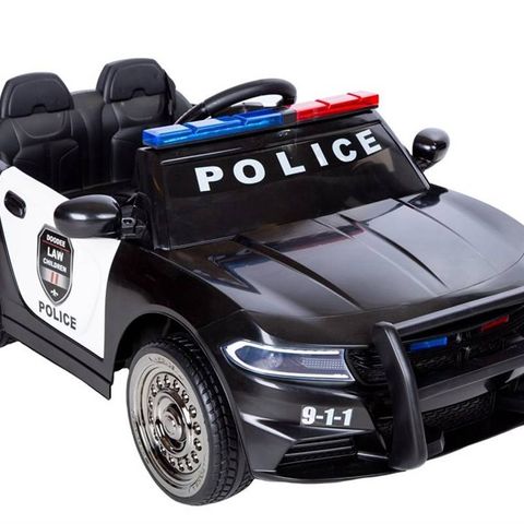Tøff elektrisk politibil for barn 12V gummihjul