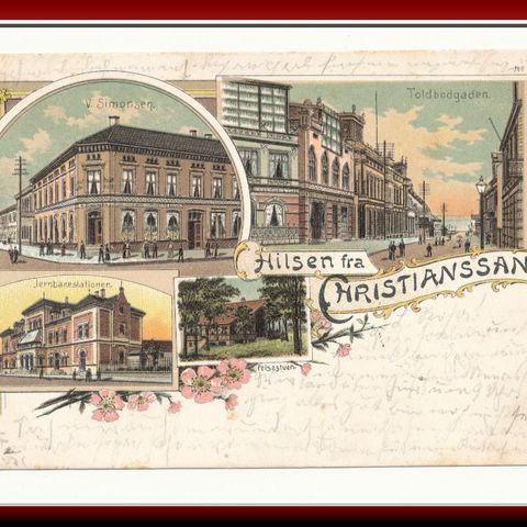 ** VAKKERT LITHO HILSEN fra CHRISTIANSSAND S. 1900.  ** REF. 7994