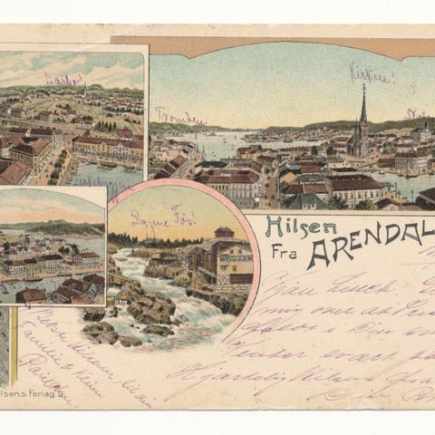 ** VAKKERT LITHO HILSEN fra ARENDAL 1901  ** John S. Olsens Forlag ** REF. 5297