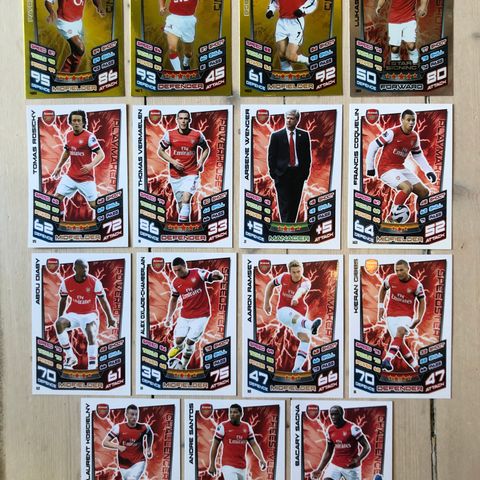 Arsenal - 15 stk Match Attax 2012/13 inkl tre gullkort