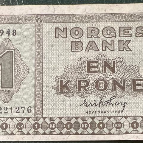 NORGE 1 KRONE 1948 M. Kv god 1+