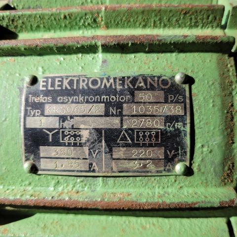 Elektromotor 0.75kw trefas 2780 rpm 220 og 380Volt