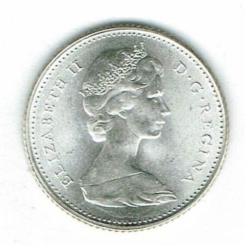 Sølv 10 cent Kanada 1966. Pen og tydelig sølvmynt.