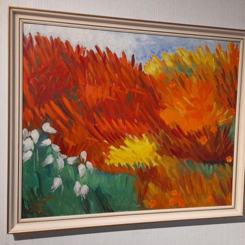 S. Janssen, "Fargerike blomster", maleri datert 1967