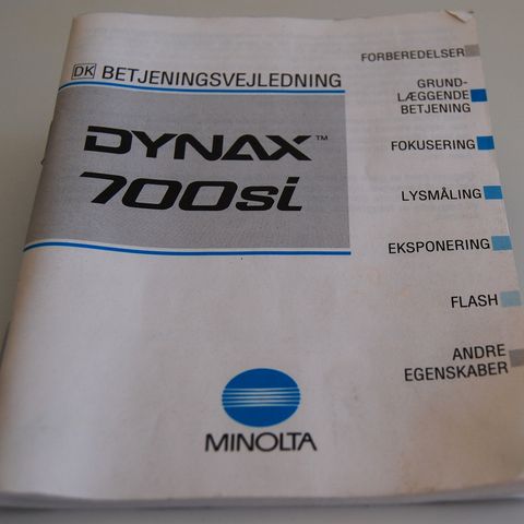 Miniolta Dynax 700Si bruksanvisning. På Dansk