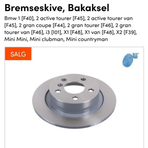 Bremseskiver bakaksel BMW/Mini