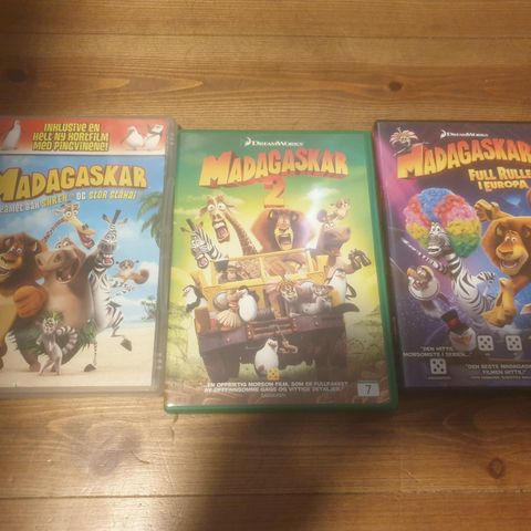 Dvd - Madagaskar 1, 2 og 3.