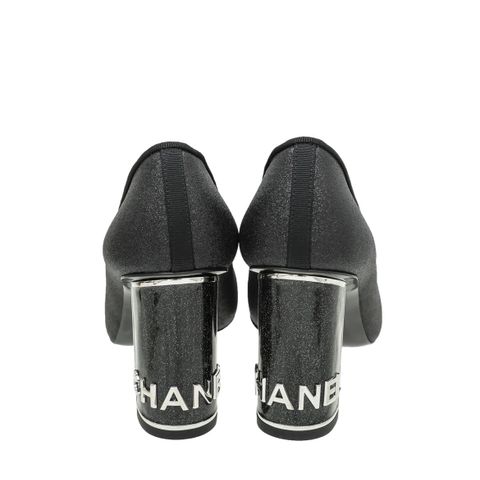 Chanel Black CC Glitter Grosgrain Cap Toe Logo Pumps