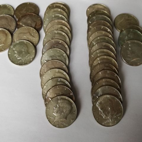 40 stk 40% sølv Kennedy 1/2 dollar USA