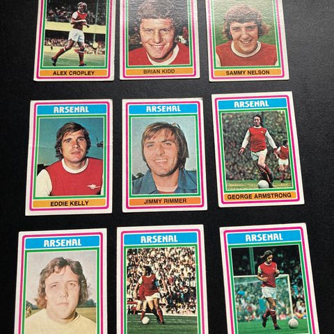 Topps 1976 fotballkort Arsenal FC 12  stk komplett sett selges