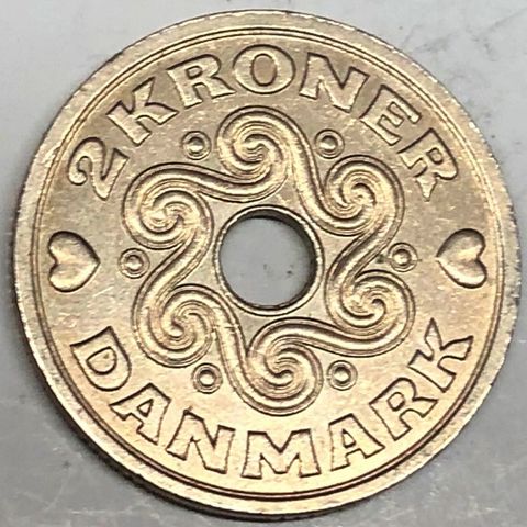 2 kroner danmark 1992 Storartet mynt. Kr. 20,-.