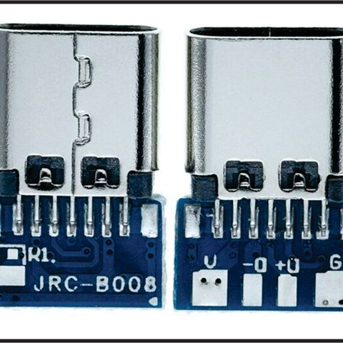 USB C data -og lade plugg, hunn type. Ferdig PCB for DIY tilkoplinger.