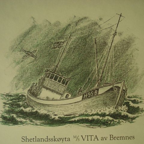 Litografi Shetlandsskøyta m/s Vita av Bremnes