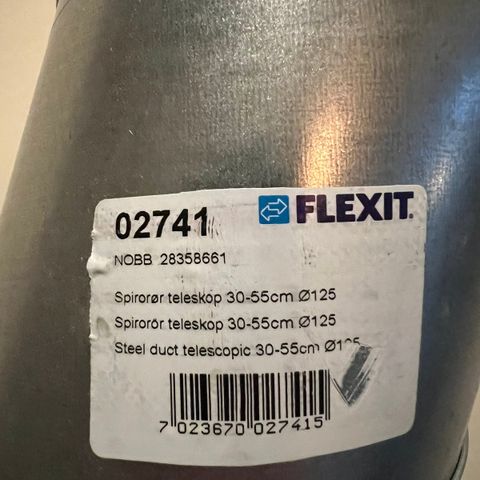 Flexit spirorør teleskop 30-55 cm, Ø125 mm