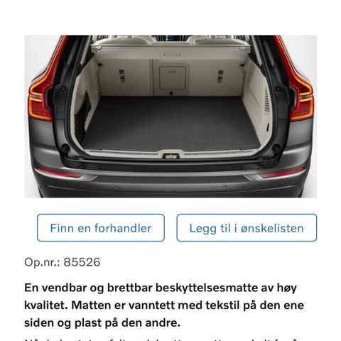 Volvo original bagasjeromsmatte til XC60 2018-2024