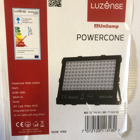 Ny Unilamp Powercone  150W led flomlys