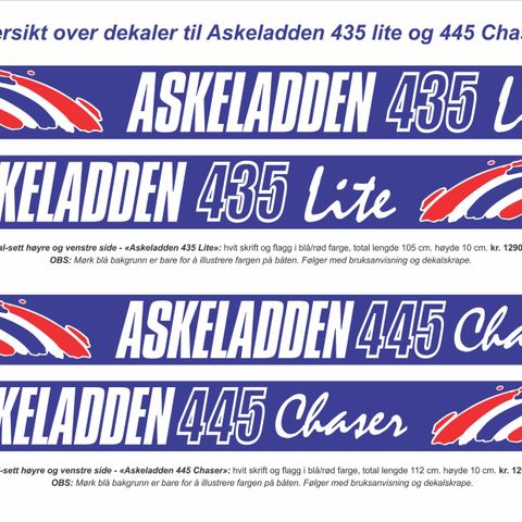 Båtmerker/Dekaler til Askeladden 430/435/445/450/475/485/505/515/540/555/585