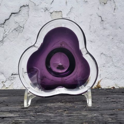 Vintage kunstglass bolle, mørk lilla og klart glass, Sea Glasbruk, Sverige, 1970