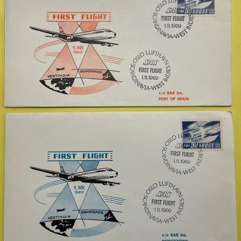 First Flight 1. nov. 1969 SAS Oslo Lufthavn Scandinavia West Indies