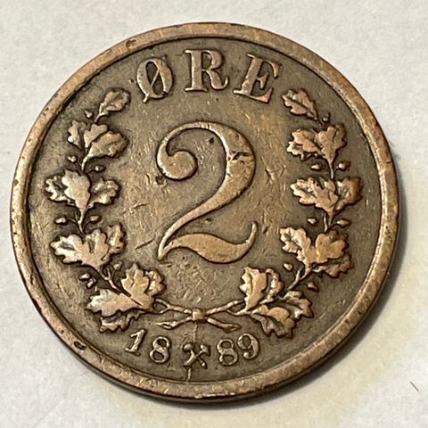 2 øre 1889 Norge - meget flott mynt!