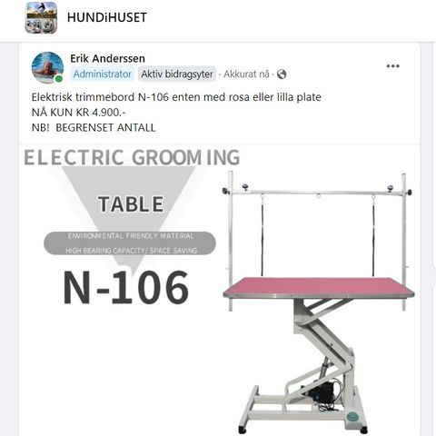 ELEKTRISK TRIMMEBORD FRA HUNDIHUSET, NORGES RIMELIGSTE SELVFØLGELIG!