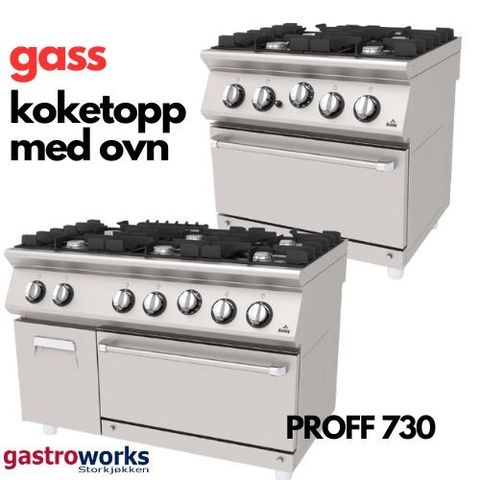 Koketopp med Ovn - GASS - Atalay Proff 730 - 4 og 6 plate fra Gastroworks