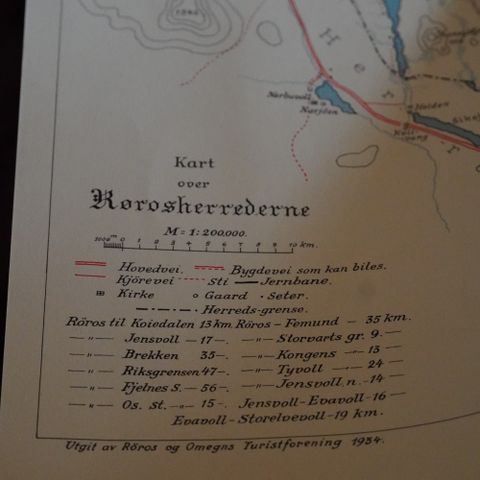 Gammelt kart (DNT/Turistforeningen) over Røros