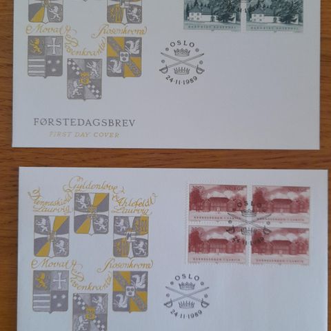 2 stk FDC 4-blokk, Norske herregårder 1989