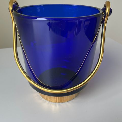 Vintage French Blue Glass Ice Bucket Holmegaard (14 cm høy x 12 cm d)