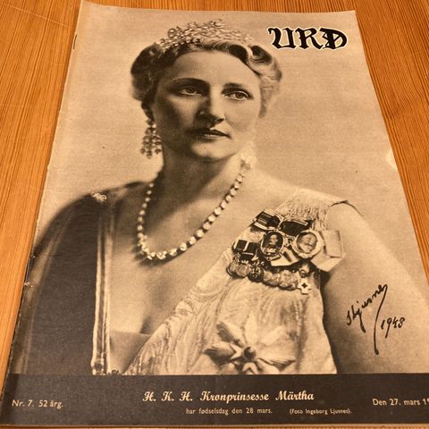 URD Nr. 7 - 1948 - FORSIDE : H. K. H. KRONPRINSESSE MÄRTHA FYLLER ÅR 28. MARS