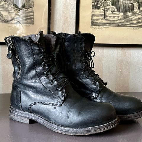 MOMA Italienske boots støvler sort skinn fra Lillevinkel Str 36