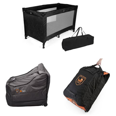 PramPack, BeSafe travelbag (2 stk) til bilstol & reiseseng til leie